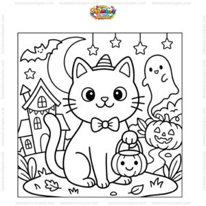 Tranh tô màu Halloween mèo đen