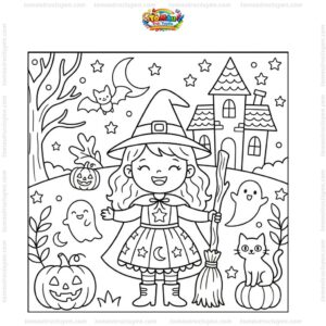 Tranh tô màu Halloween phù thủy