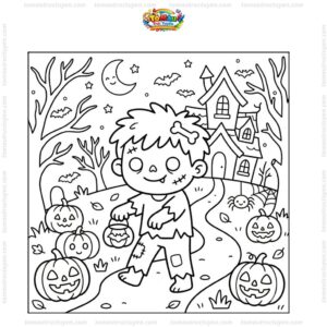 Tranh tô màu Halloween zombie