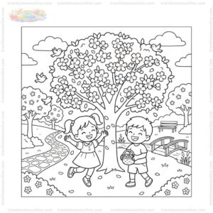 Tranh tô màu hoa anh đào công viên Tranh tô màu hoa anh đào công viên