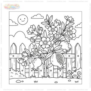 Tranh tô màu hoa lựu bên hàng rào Tranh tô màu hoa lựu bên hàng rào