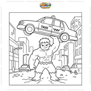 Tranh tô màu Hulk nâng xe