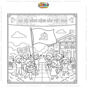 Tranh tô màu lá cờ Đảng ngày đại hội