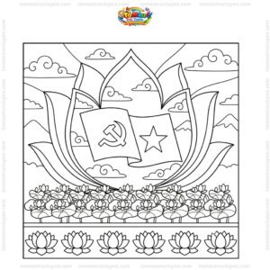 Tranh tô màu lá cờ Đảng và hoa sen