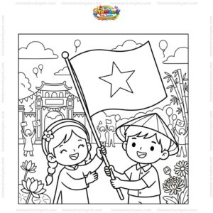 Tranh tô màu lá cờ Việt Nam ngày lễ