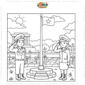 Tranh tô màu lá cờ Việt Nam trên cột
