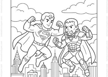 Tranh tô màu Superman đấu Zod