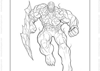 Tranh tô màu Venom cầm rìu