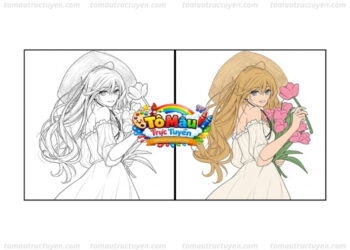 tranh tô màu anime girl cute