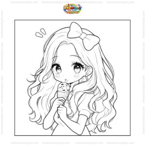 Tranh tô màu anime girl cute cầm kem Tranh tô màu anime girl cute cầm kem