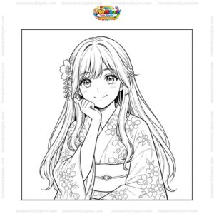Tranh tô màu anime girl cute cười