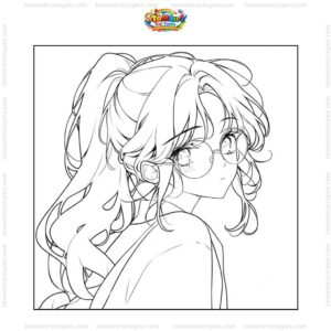 Tranh tô màu anime girl cute đeo kính