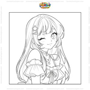 Tranh tô màu anime girl cute nháy mắt