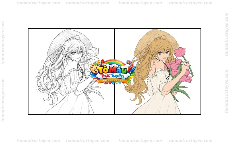 tranh tô màu anime girl cute