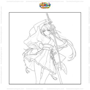 Tranh tô màu anime girl ngầu cầm kiếm Tranh tô màu anime girl ngầu cầm kiếm