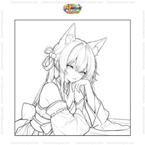 Tranh tô màu anime girl ngầu tai mèo Tranh tô màu anime girl ngầu tai mèo
