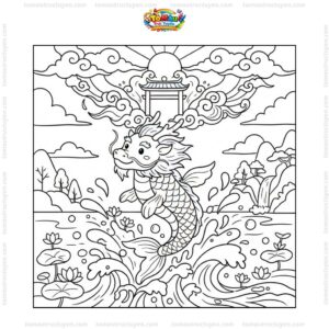 Tranh tô màu cá chép hóa rồng