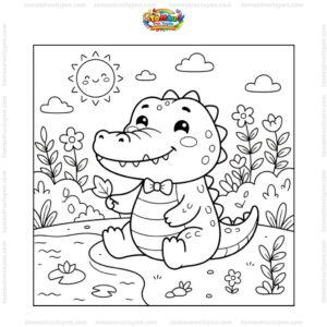 Tranh tô màu cá sấu chibi