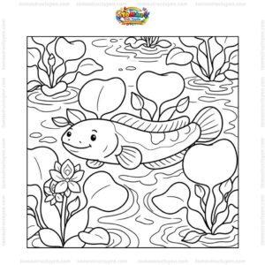 Tranh tô màu con cá lóc giữa lục bình