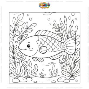 Tranh tô màu con cá lóc giữa rong