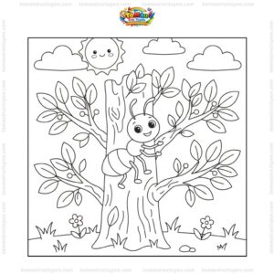 Tranh tô màu con kiến leo cây