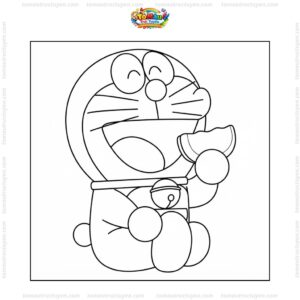 Tranh tô màu Doraemon ăn bánh rán