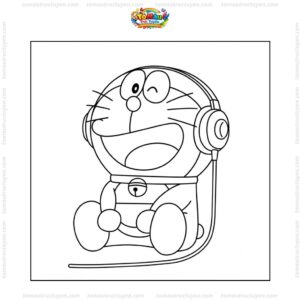 Tranh tô màu Doraemon đeo tai nghe