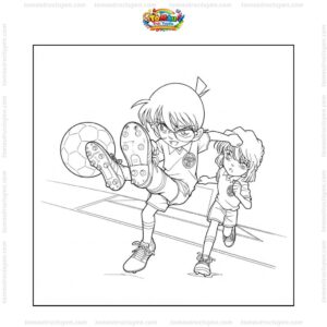 Tranh tô màu Haibara đá bóng