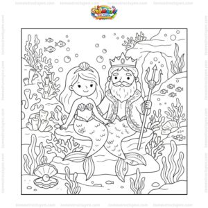Tranh tô màu nàng tiên cá và vua Thủy Tề