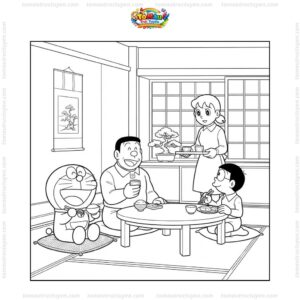 Tranh tô màu Nobita và cha mẹ