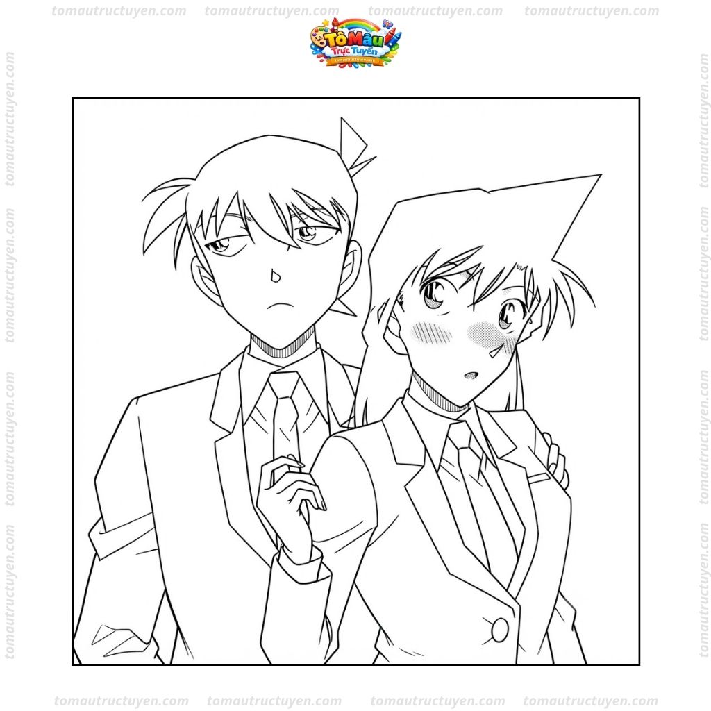 Tranh tô màu Ran Mori và Shinichi Tranh tô màu Ran Mori và Shinichi