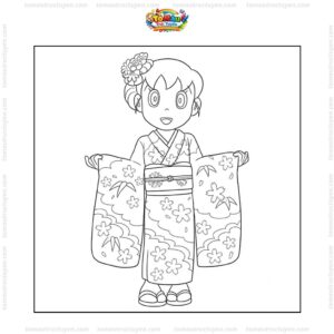 Tranh tô màu Shizuka mặc Kimono