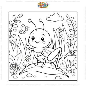 Tranh tô màu con cào cào chibi