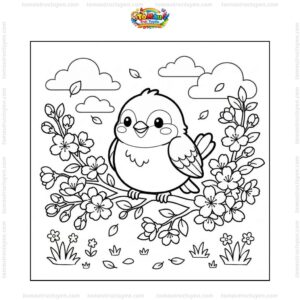 Tranh tô màu chim sẻ chibi