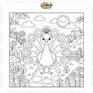 Tranh tô màu con công trong vườn