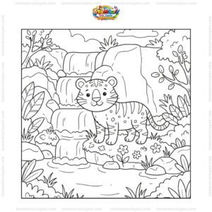 Tranh tô màu con hổ bên thác nước