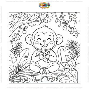 Tranh tô màu con khỉ ăn chuối Tranh tô màu con khỉ ăn chuối