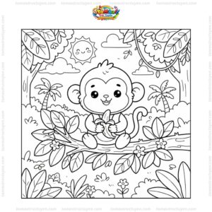 Tranh tô màu con khỉ chibi