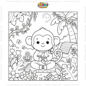 Tranh tô màu con khỉ cute