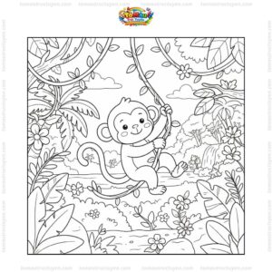 Tranh tô màu con khỉ đu dây