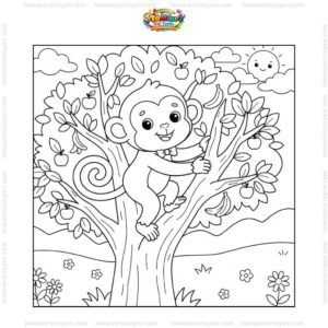 Tranh tô màu con khỉ leo cây