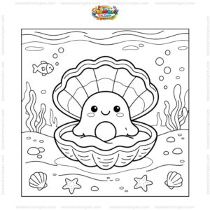 Tranh tô màu con sò trong vỏ mở hé