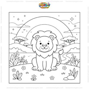 Tranh tô màu con sư tử dưới hoàng hôn