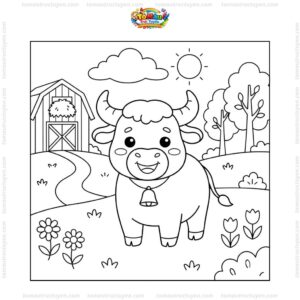 Tranh tô màu con trâu cute