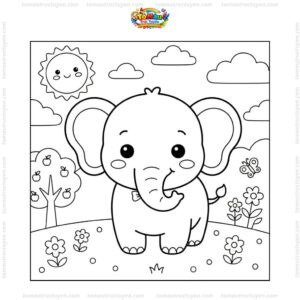Tranh tô màu con voi chibi