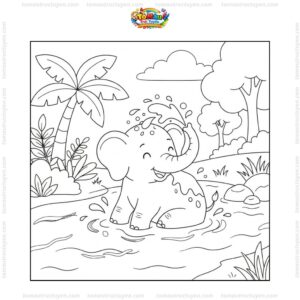Tranh tô màu voi tắm dưới sông