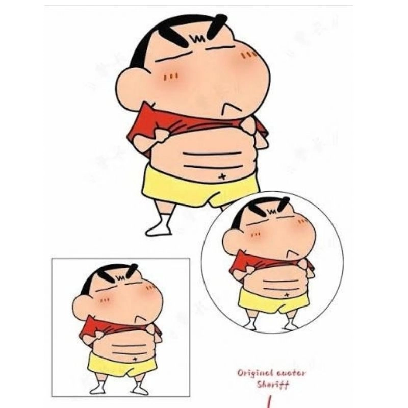 Meme cậu bé bút chì Shin với bụng vẽ 6 múi