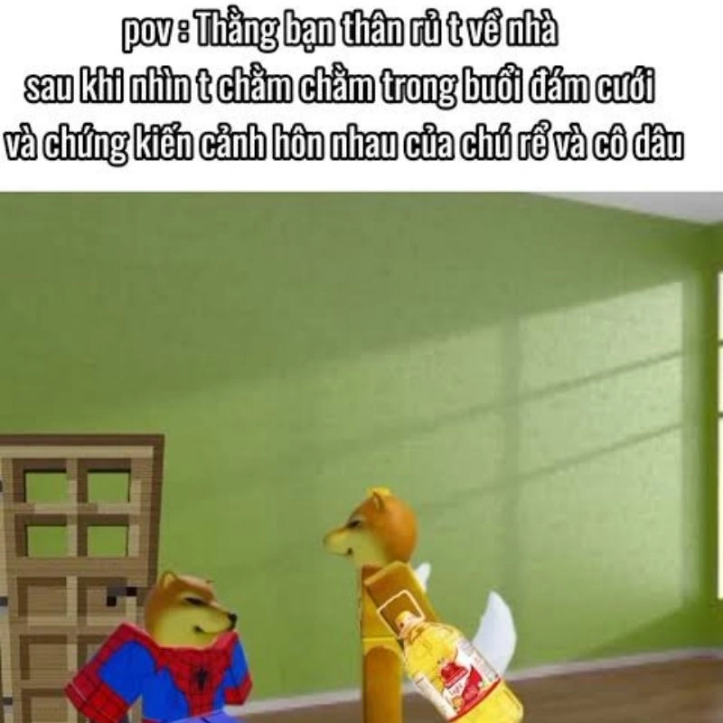 Ảnh chế Doge Spiderman và Doge cầm chai dầu ăn rủ về nhà sau đám cưới