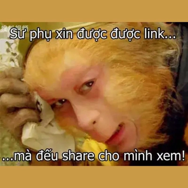 Ảnh chế Tôn Ngộ Không lau nước mắt hờn dỗi vì sư phụ xin link nhưng giấu xem một mình
